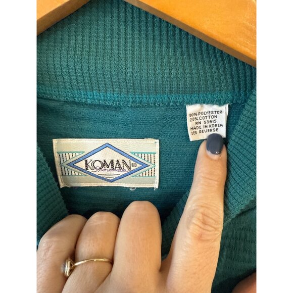 VTG Koman Men's Crewneck Pullover Sweater Teal Blue Geometric Textured 80's 90's - Picture 4 of 7